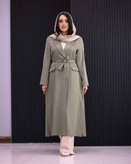مانتو یقه انگلیسی کمربند دار سایه