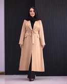 مانتو یقه انگلیسی کمربند دار سایه