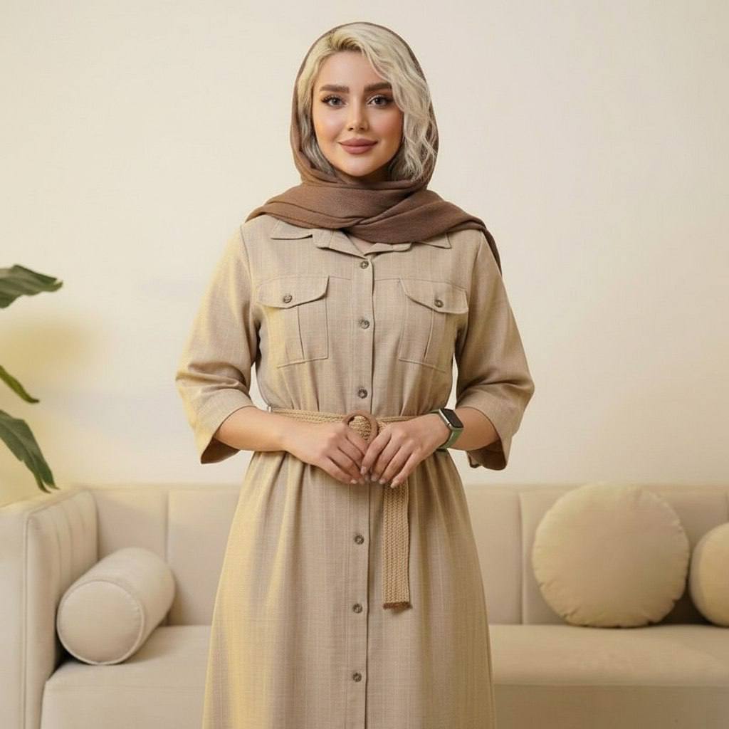 مانتو دانشجویی کمربند حصیری