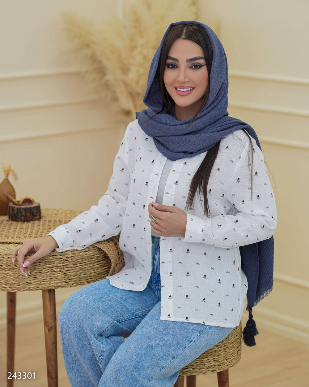 شومیز لینن یقه مردانه طرحدار پارسانا