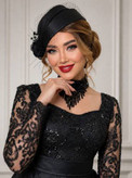 پیراهن مجلسی خرجکار گل برجسته و دامن ساتن ریما