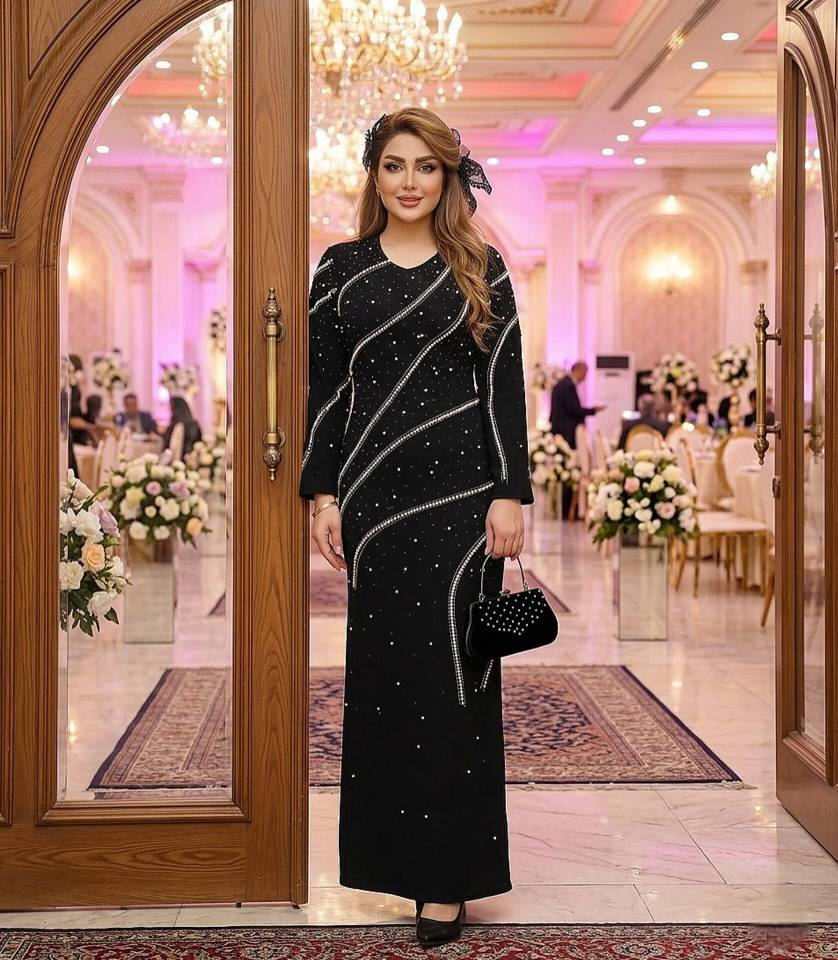 پیراهن مجلسی بلند مروارید دوزی غزل