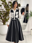 ست وست دامن مجلسی تکه دوزی رز سفید