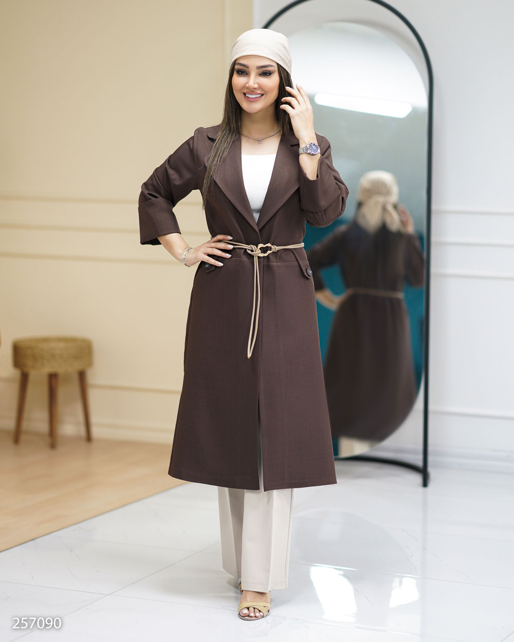 مانتو یقه انگلیسی کمربند چرم آدلیا