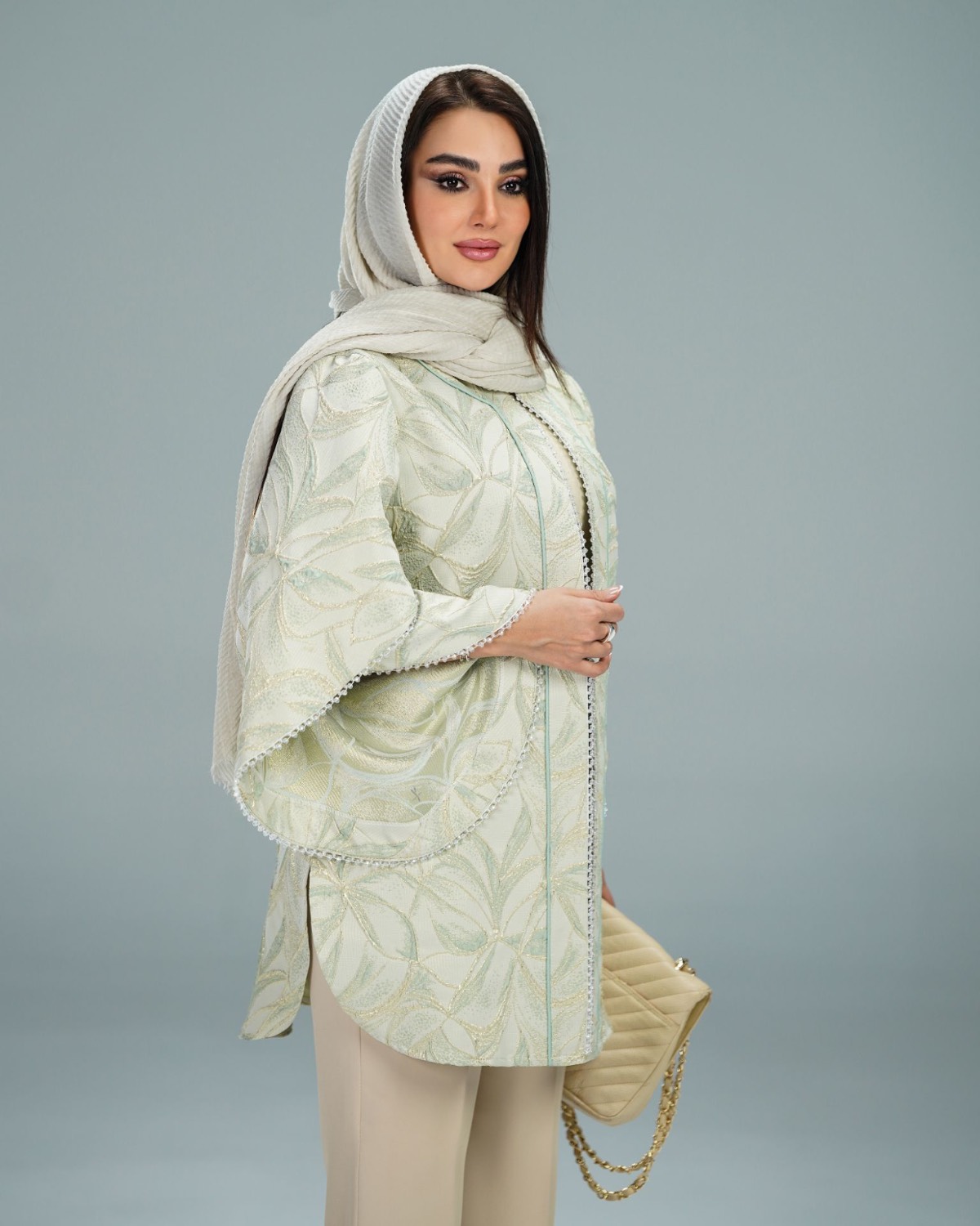 مانتو کتی ژاکارد آستین لاله صدف
