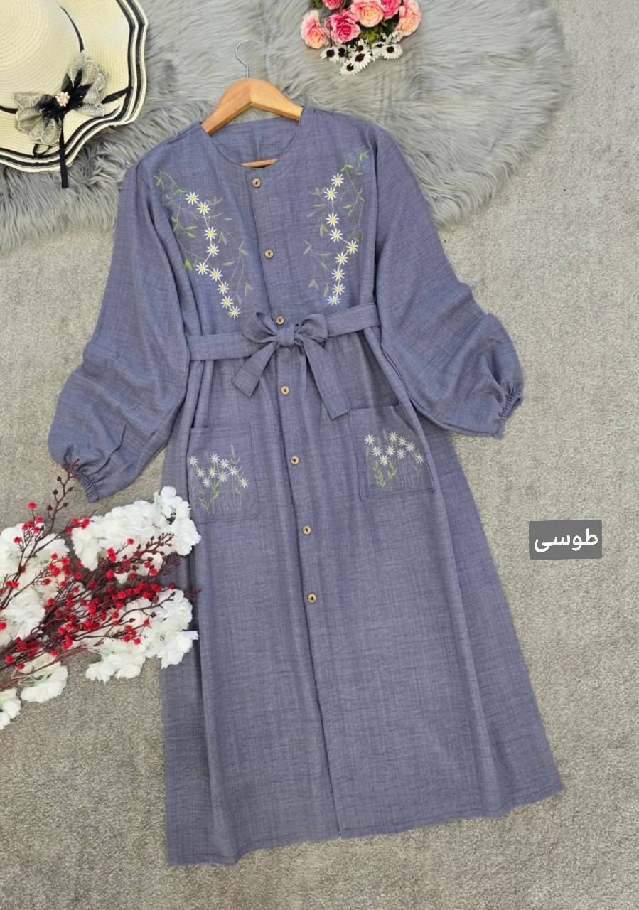 مانتو کاربردی شانتون گلدوزی نهال