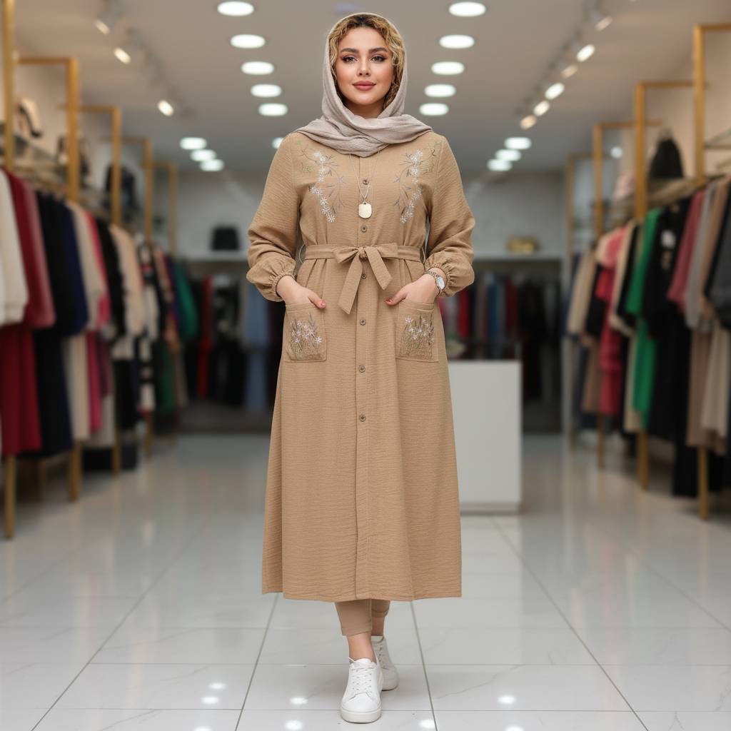 مانتو کاربردی شانتون گلدوزی نهال
