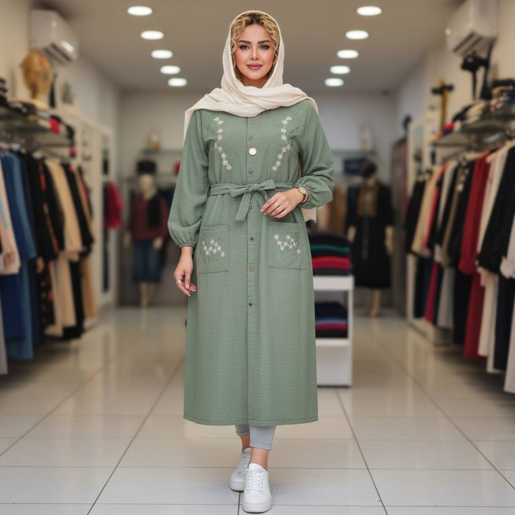 مانتو کاربردی شانتون گلدوزی نهال