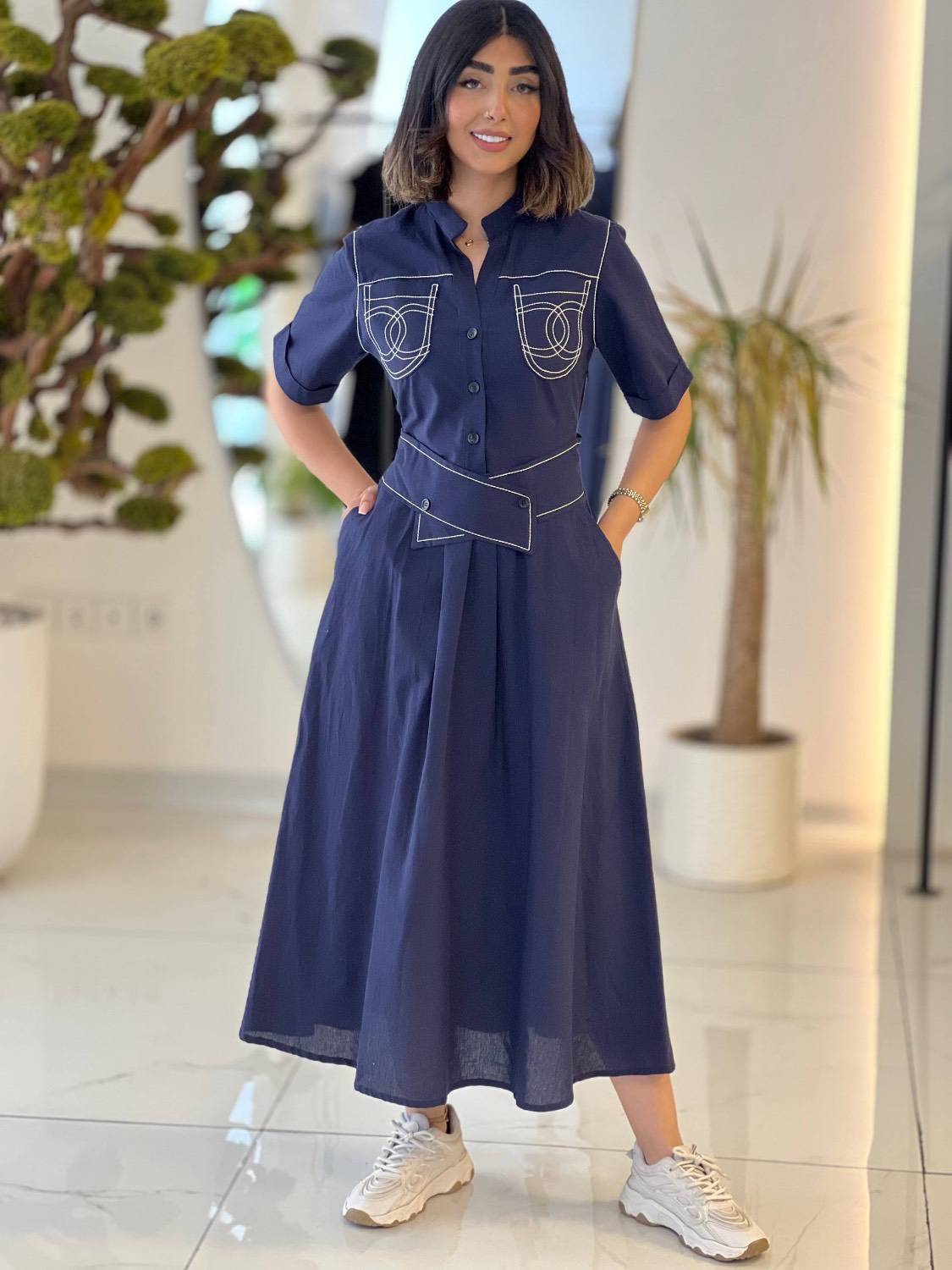 پیراهن لینن گلدوزی زویی