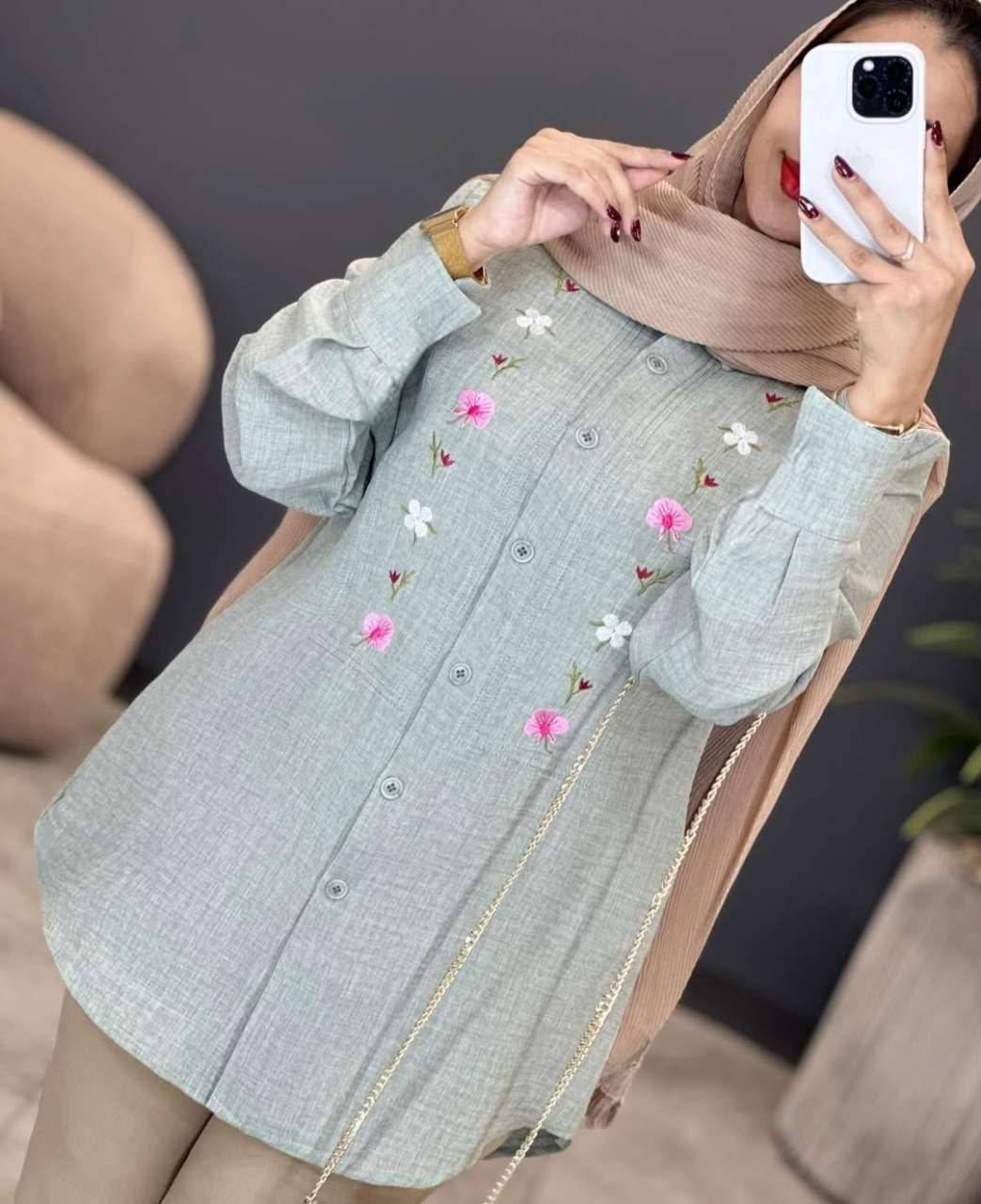 شومیز مانتویی شانتون گلدوزی شبدر