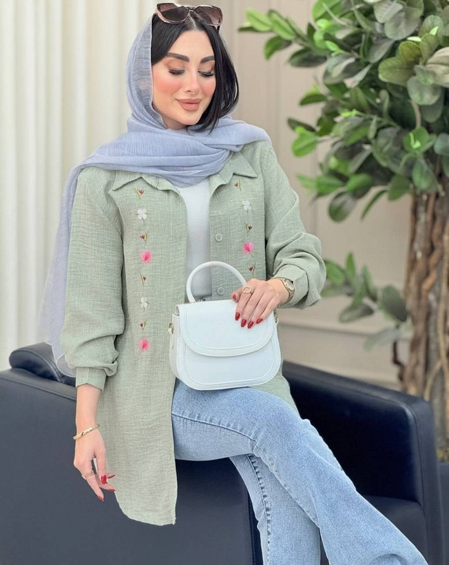 شومیز مانتویی شانتون گلدوزی شبدر