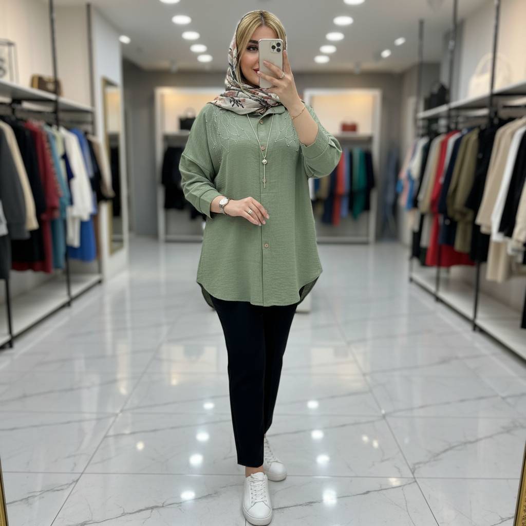 شومیز مانتویی شانتون نگین آبشاری