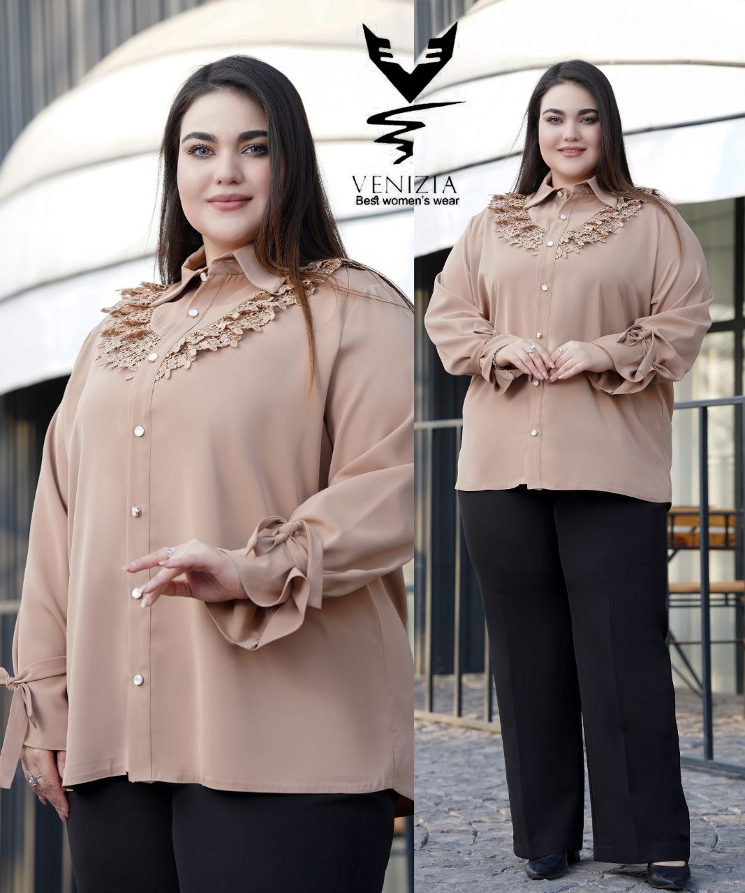 شومیز جلو گیپور سایز بزرگ ونیزیا