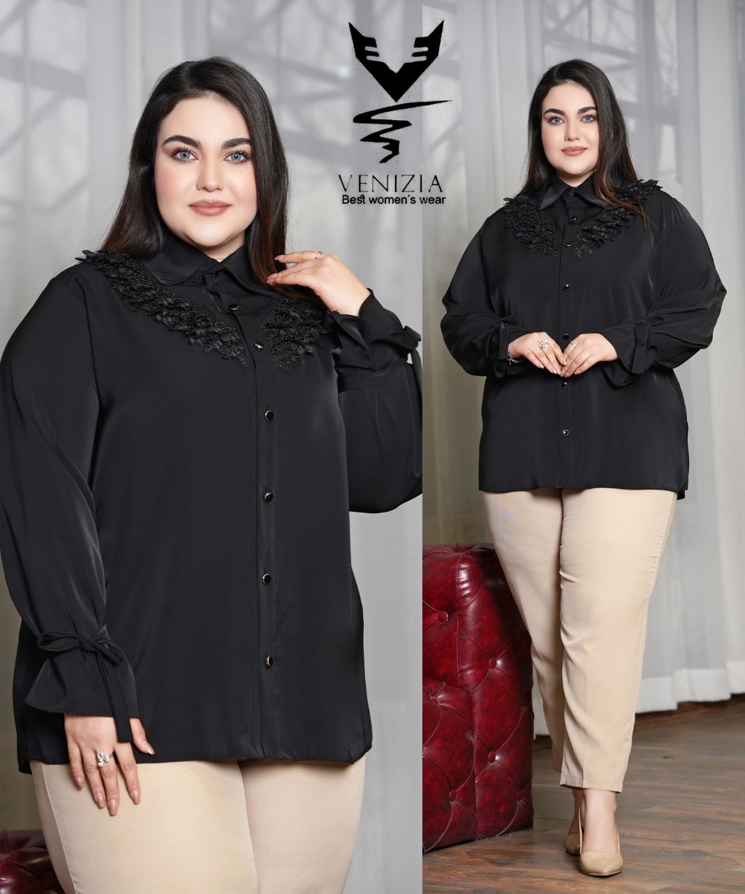 شومیز جلو گیپور سایز بزرگ ونیزیا