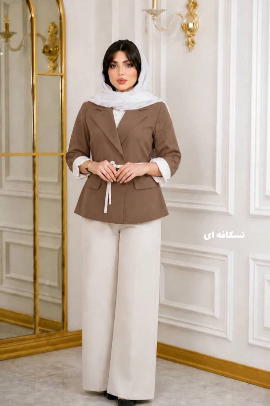 ست کت شلوار ترکیبی کمربند دار هدی
