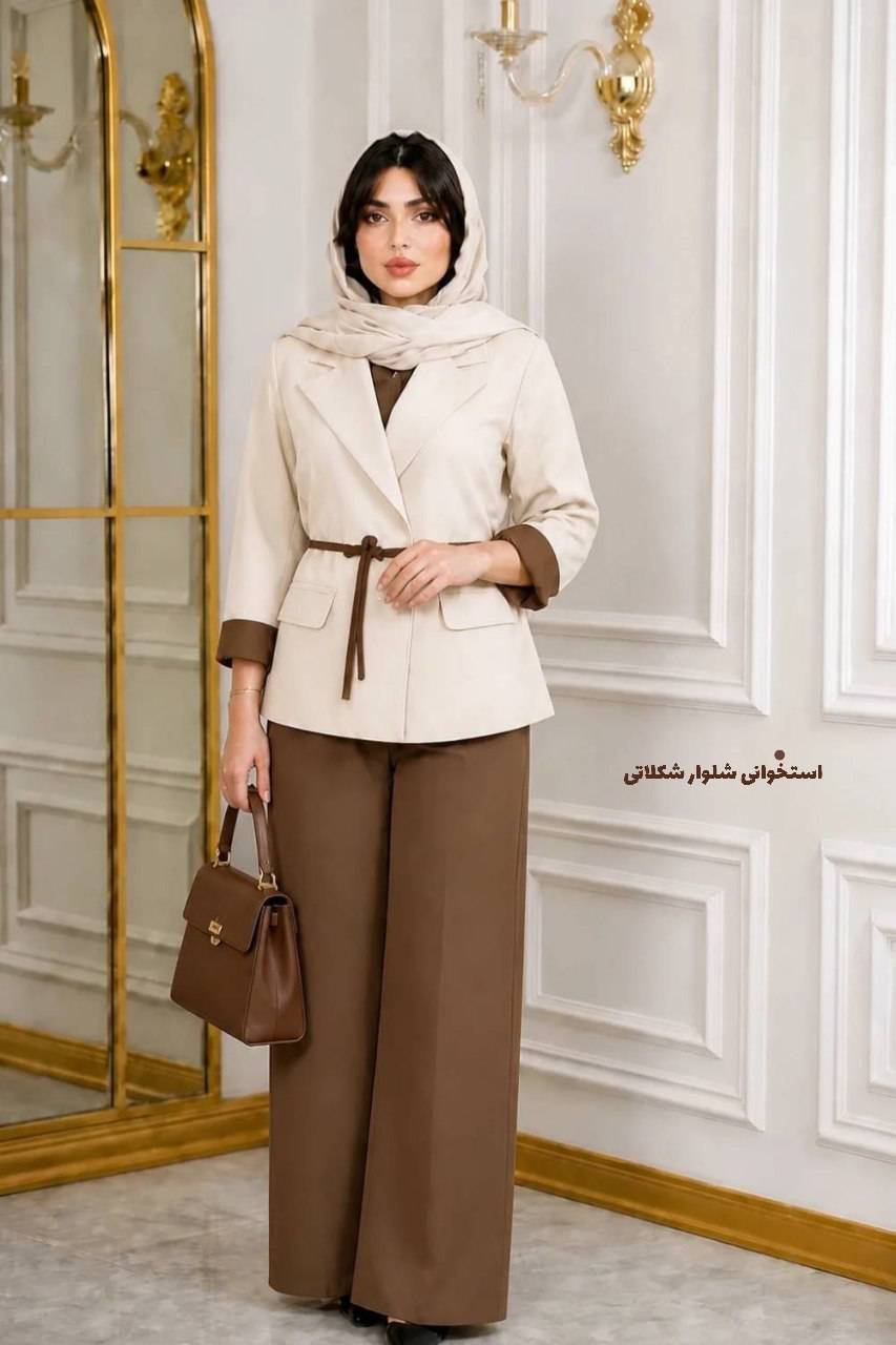 ست کت شلوار ترکیبی کمربند دار هدی