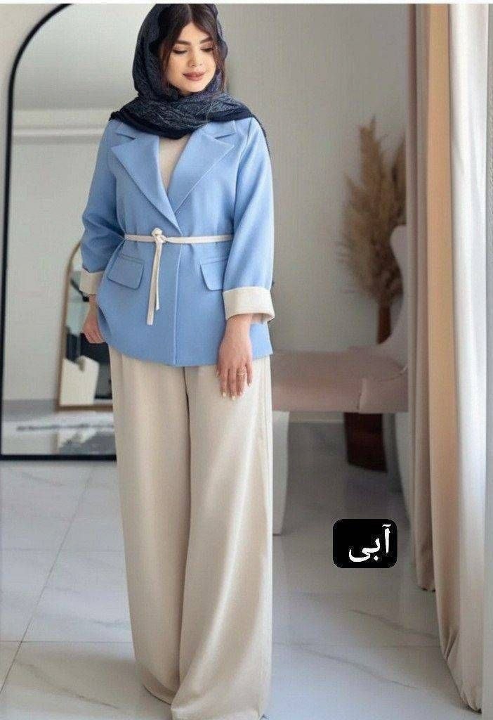ست کت شلوارترکیبی کمربنددار یسنا