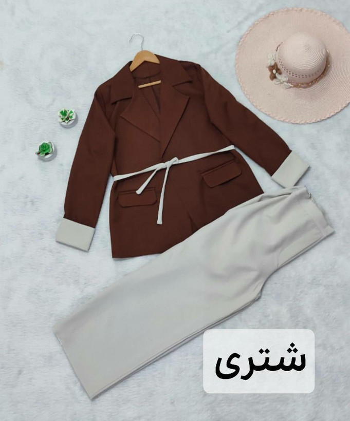 ست کت شلوار ترکیبی کمربند دار مانیا