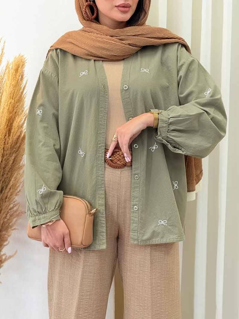 شومیز مانتویی گلدوزی پروانه