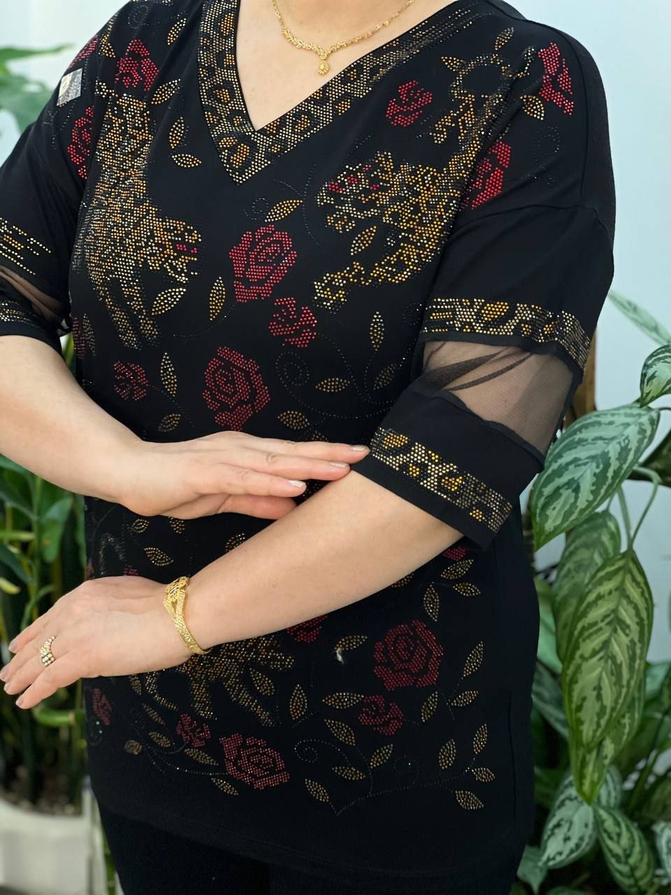 بلوز مجسی ویسکوز نگین کاری وارداتی ترک