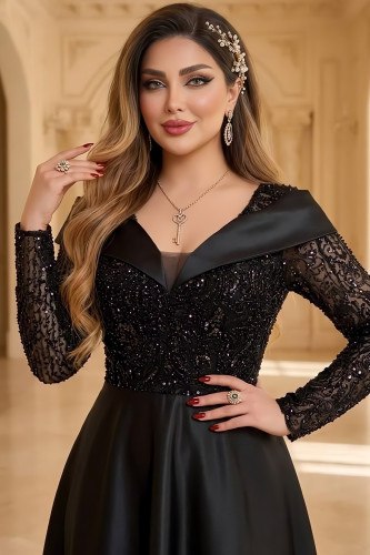 پیراهن مجلسی گل برجسته و ساتن آمریکایی نگارین