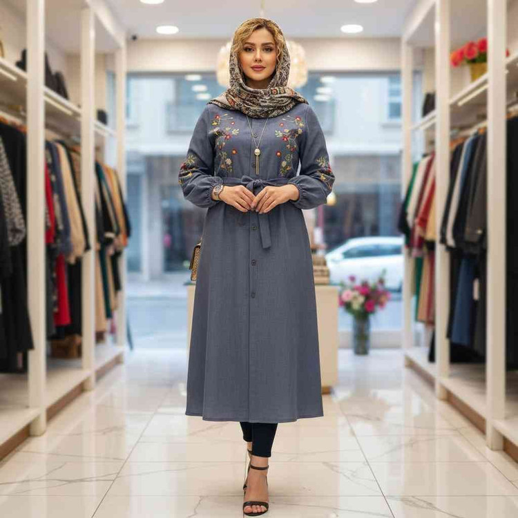 مانتو شانتون سینه گلدوزی باران