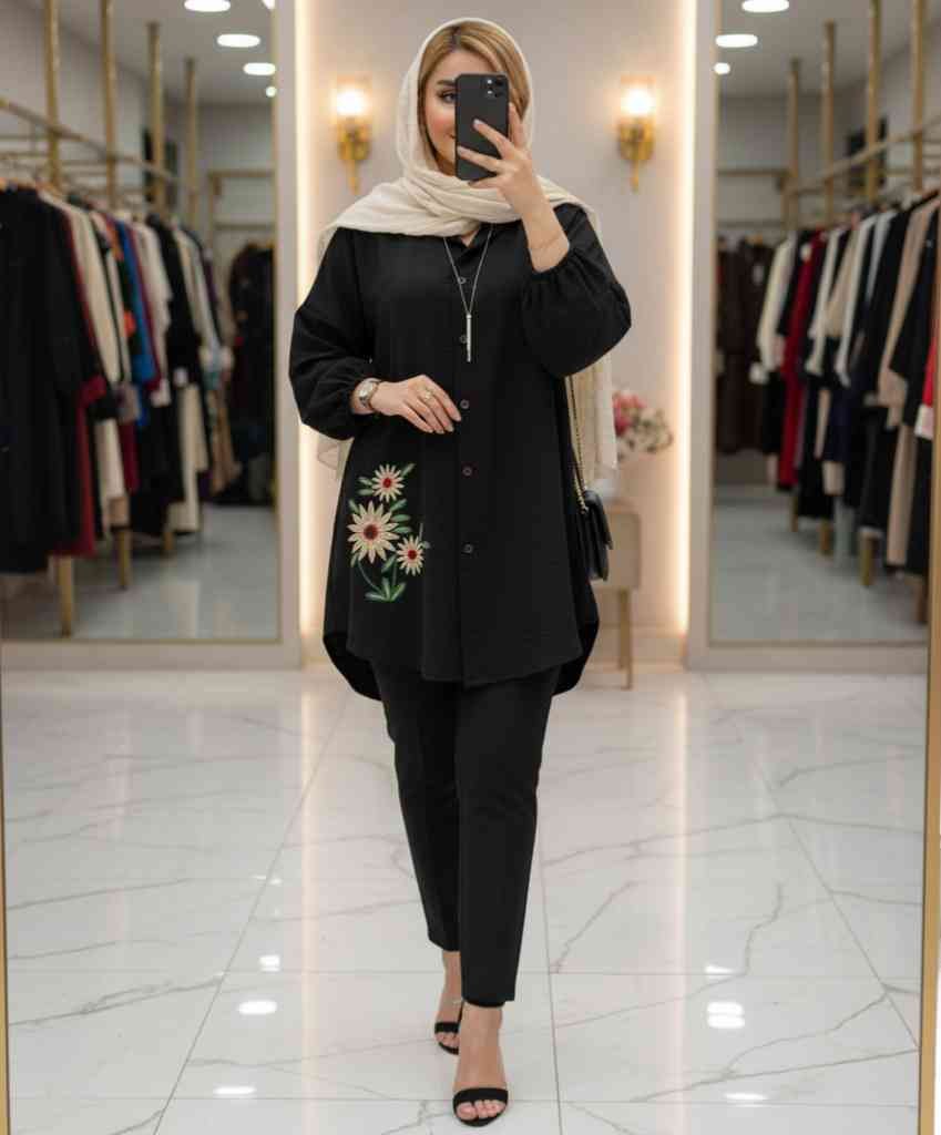 شومیز مانتویی گلدوزی گل بابونه