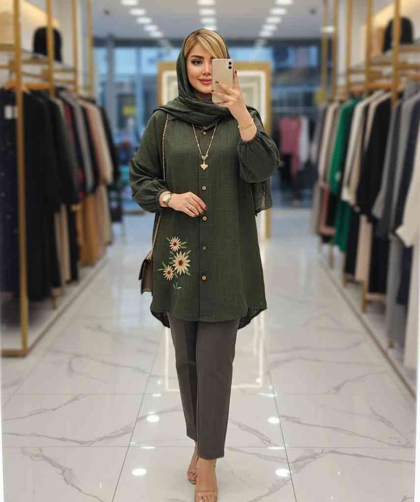شومیز مانتویی گلدوزی گل بابونه