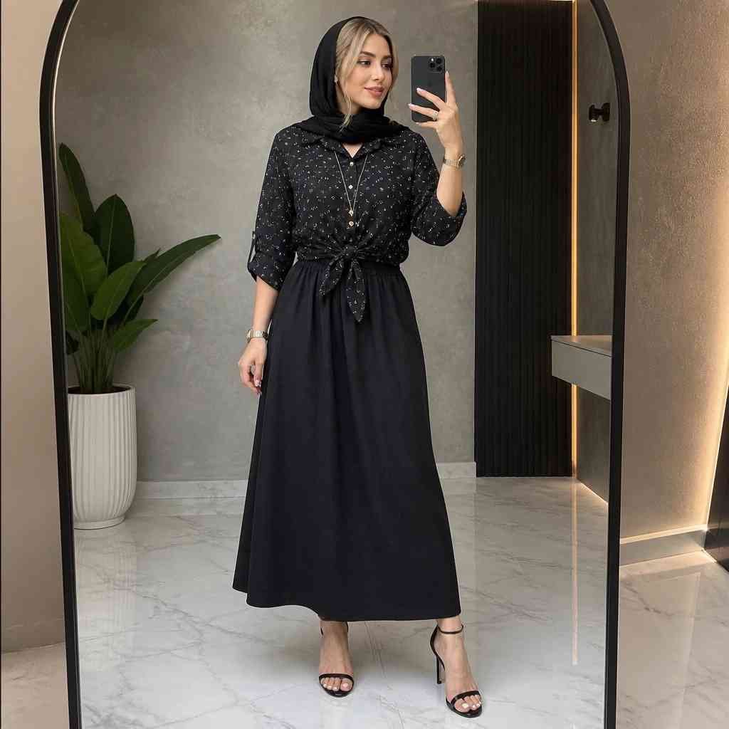 ست شومیز گل گچی جلو گره ای و دامن ستوده