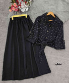 ست شومیز گل گچی جلو گره ای و دامن ستوده