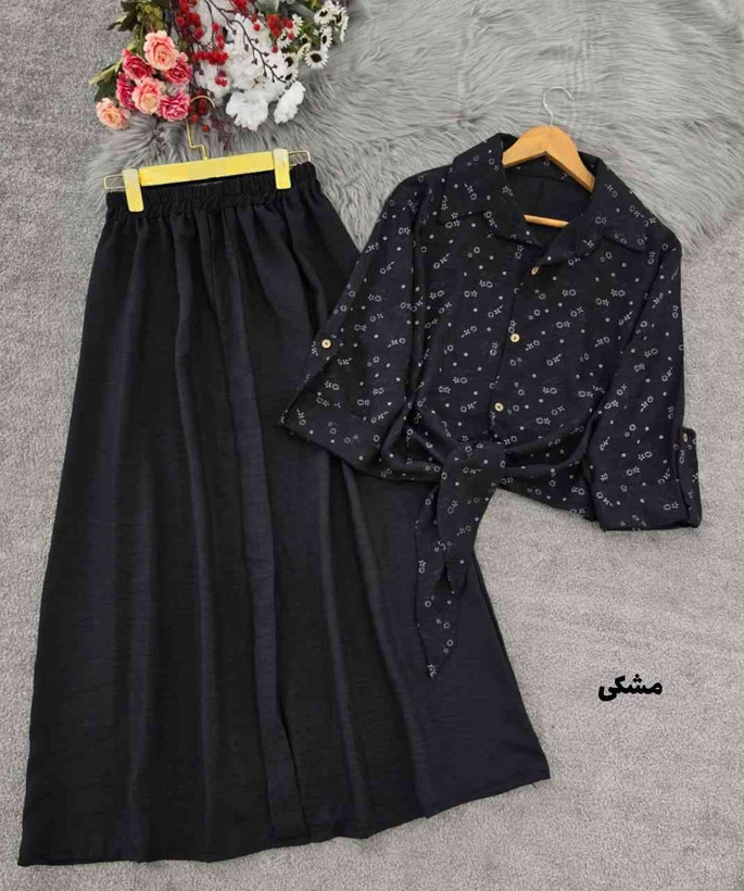 ست شومیز گل گچی جلو گره ای و دامن ستوده