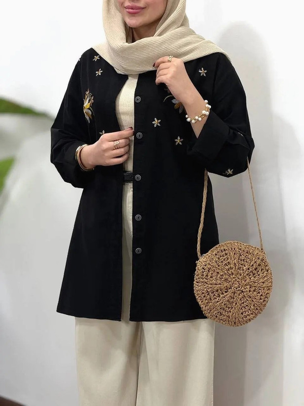 شومیز مانتویی الیاف گلدوزی بابونه