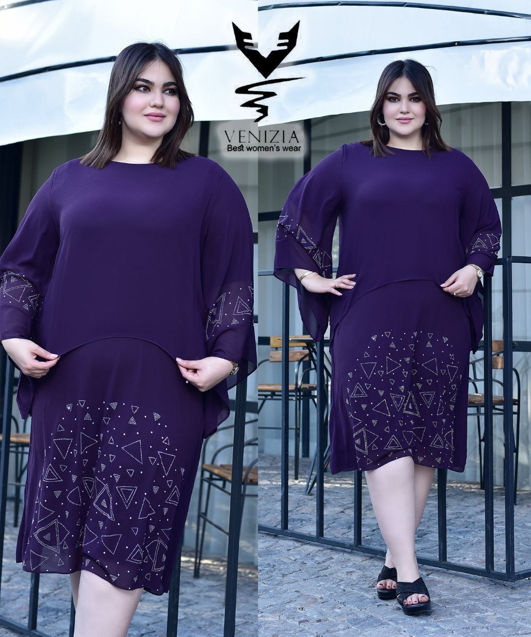پیراهن مجلسی حریر شیفون نگین کاری ونیزیا