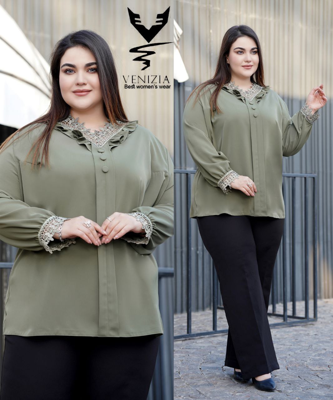 شومیز سایز بزرگ یقه گیپور ونیزیا