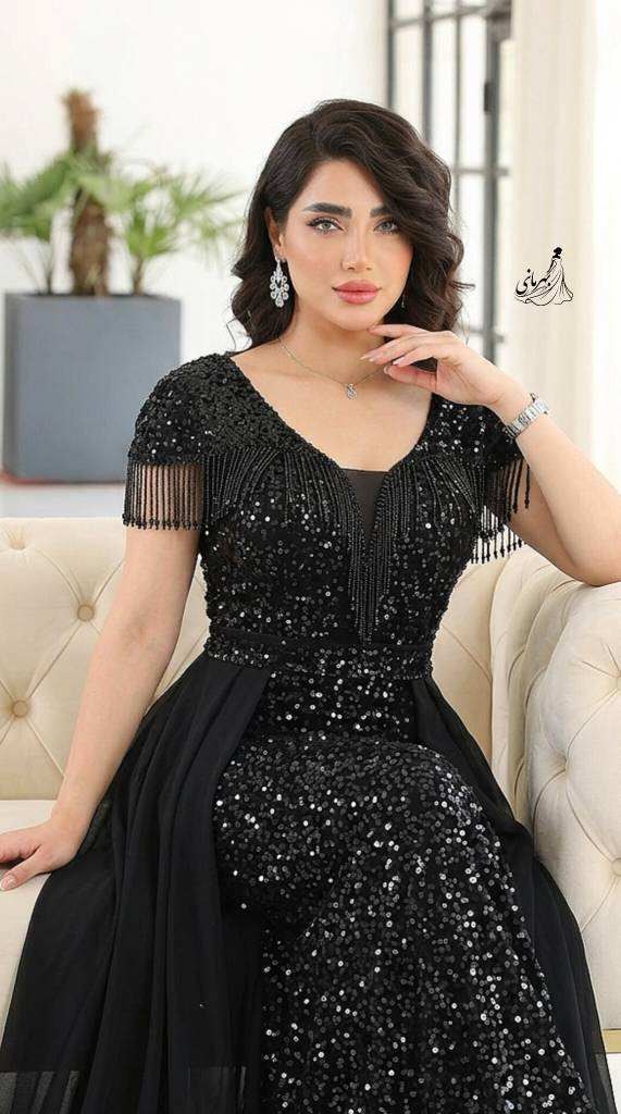 پیراهن مجلسی سایز بزرگ پولک و کریستال دوزی تابان