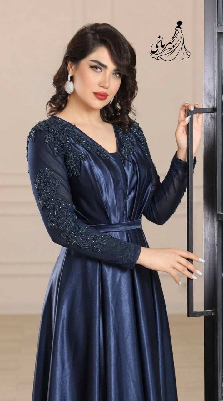 پیراهن مجلسی ساتن و سنگدوزی شکوفه