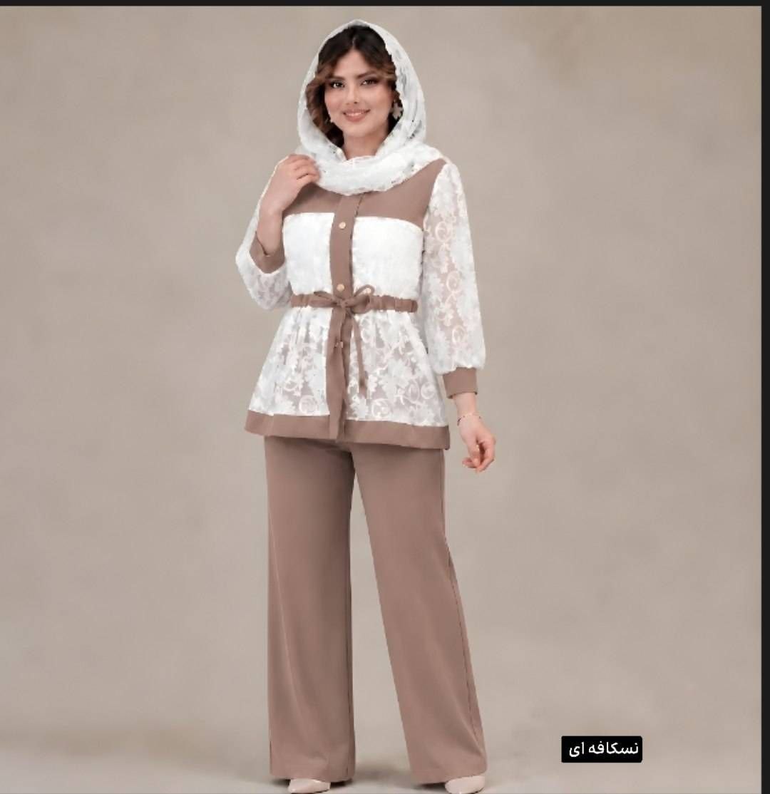 ست شومیز شلوار توری فندق