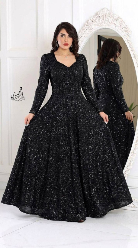 پیراهن مجلسی دانتل چمنی کاپدار سنگدوزی سارا