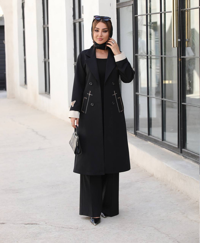 مانتو بلند یقه انگلیسی گلدوزی آنیکا
