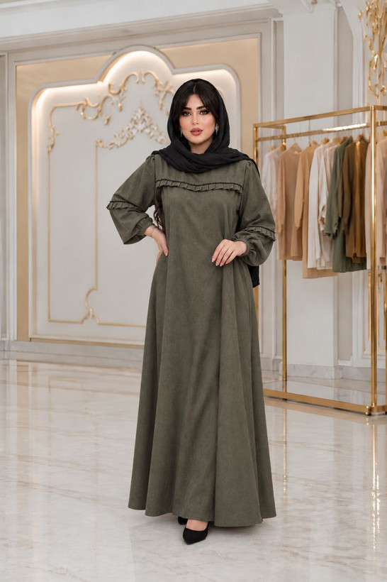 مانتو پیراهنی پاییزه بلند مخمل کبریتی ریز