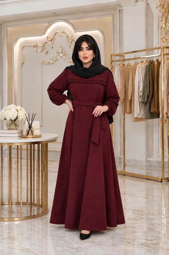مانتو پیراهنی پاییزه بلند مخمل کبریتی ریز