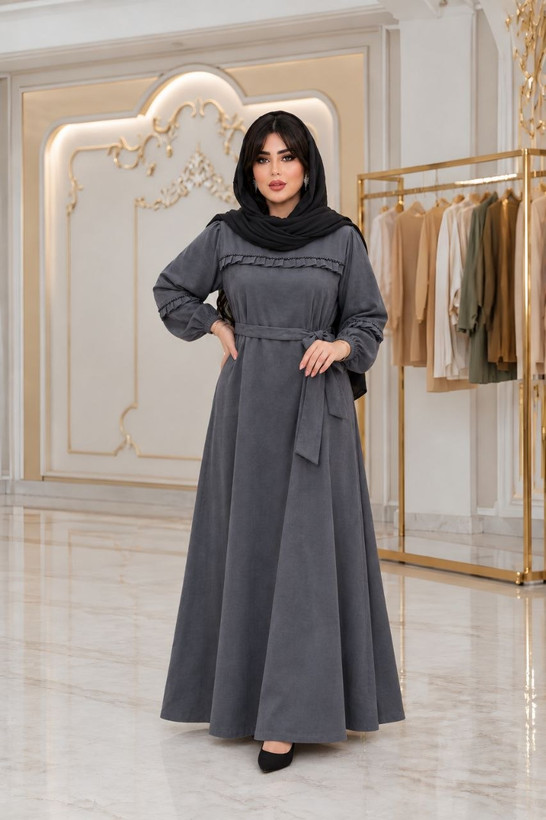 مانتو پیراهنی پاییزه بلند مخمل کبریتی ریز