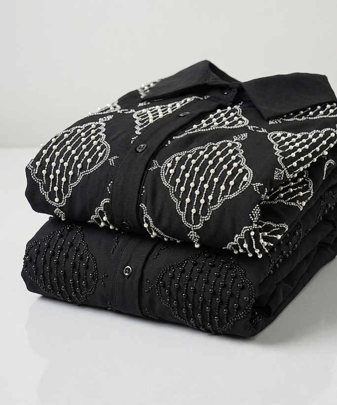 شومیز کرپ الیزه نگین کاری شادین
