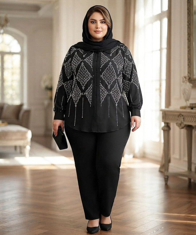شومیز کرپ الیزه نگین کاری شادین